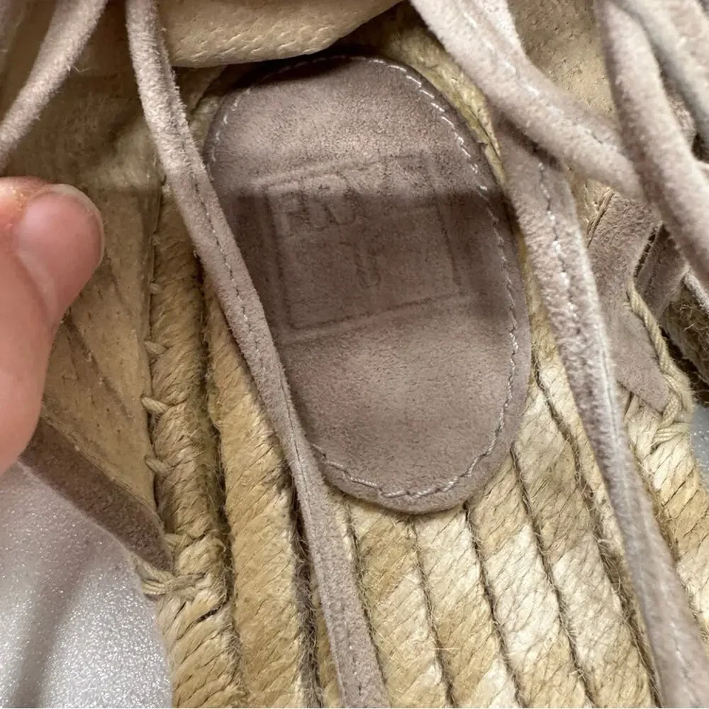 Frye Beige Leather Espadrille Flats Sandals Womens 6.5 Beachy Comfort Lace Up